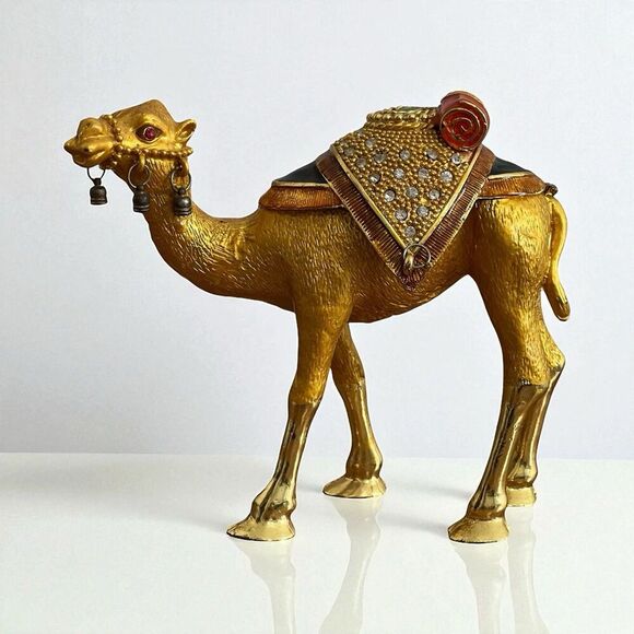 Camel Figural Trinket Box Bejeweled Enamel Gold Metal Vintage Signed 6 x 6 - Picture 10 of 10